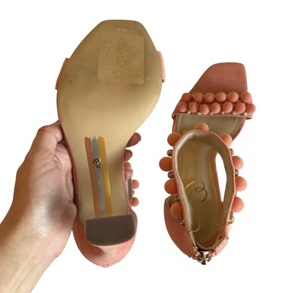 Sam Edelman Women’s Luella Pink Pom Pom Heels Beaded Dress Sandals Size 7.5 - Picture 7 of 9
